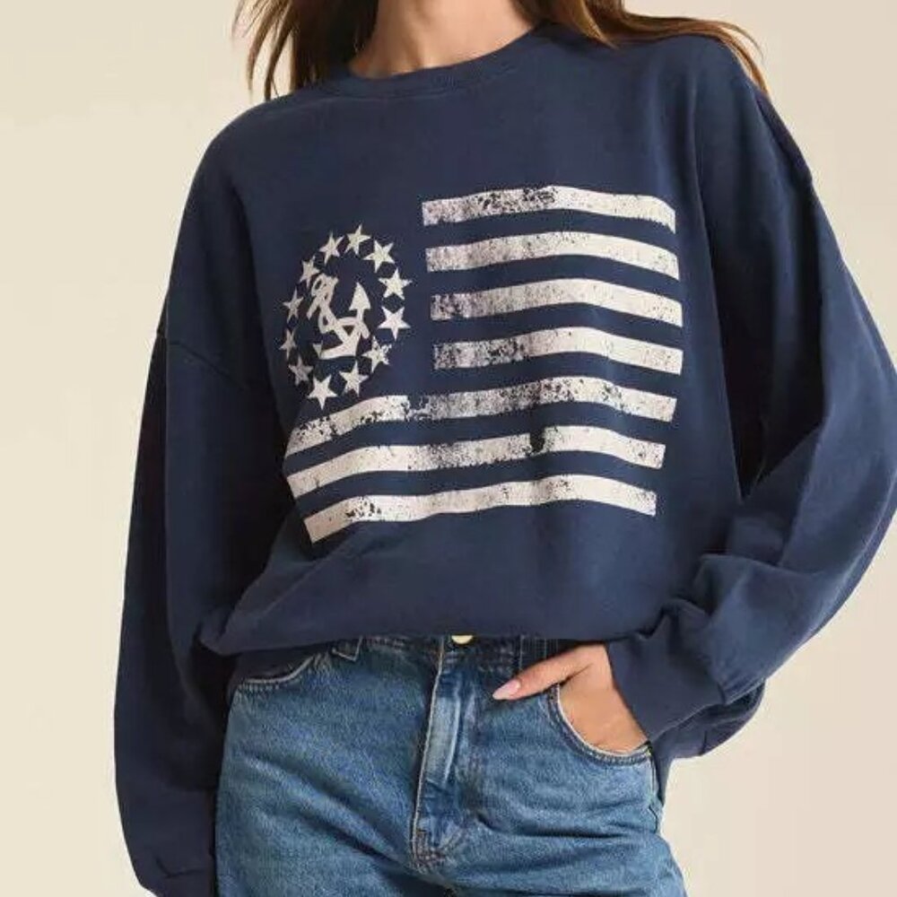 Z Supply Flag Sweatshirt, Navy